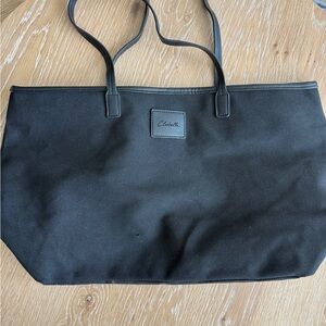 Cleobella Black Canvas Tote Bag with Leather Trim